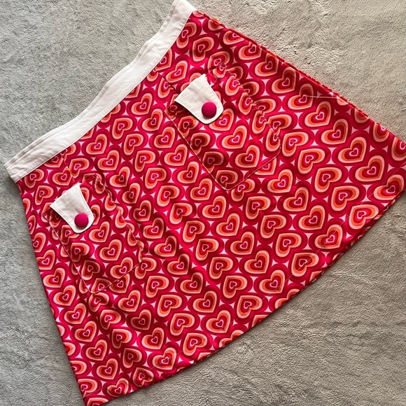 Unique Vintage Dresses & Skirts - Unique Vintage Smak Parlour Hypnotic Heart Retro Valentine Mod Button Skirt Pink